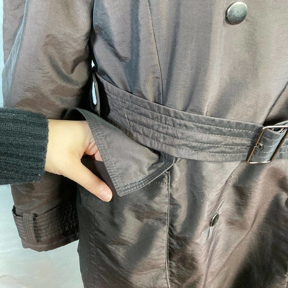 Ensign Coat Womens Sz M Brown Belted Snap Button Puff Insulated Softshell Trench - Picture 5 of 9